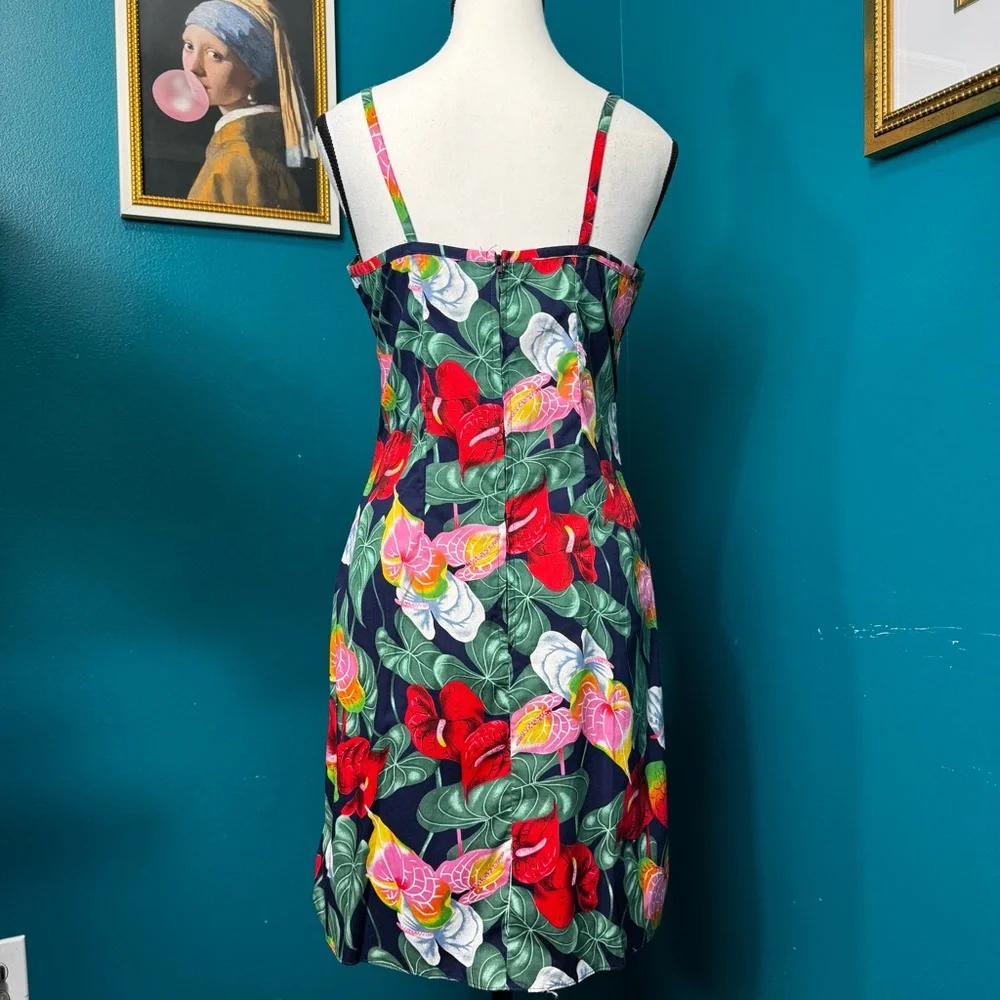 Vintage 90s Hawaiian Y.L.T.E Floral Spaghetti Strap Mini Dress Tropical Leaf - Picture 3 of 10